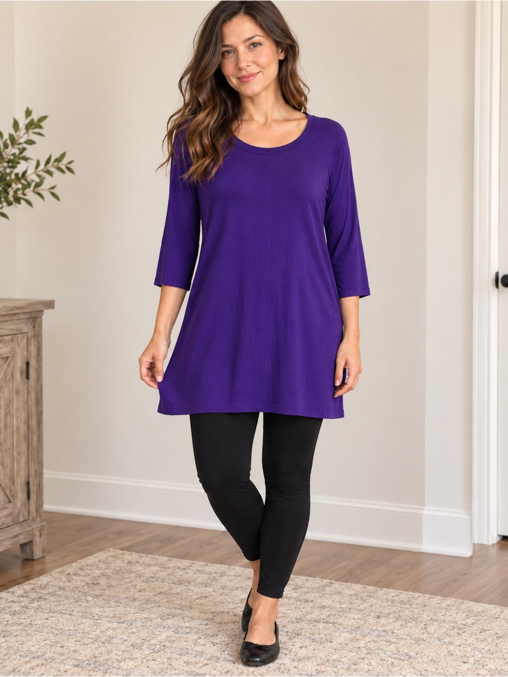 Purple Scoop Neck Women's Tunic Top